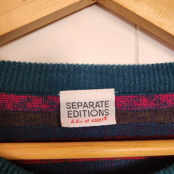 Vintage Oversized Pink Blue Fair Isle Crew Neck Sweater 90s 1990s Ski Preppy M - Picture 6 of 9